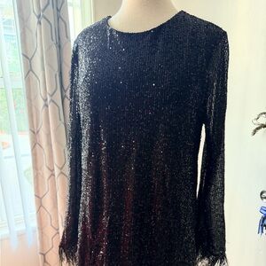 Wayf Black Sequin Long Sleeve Dress